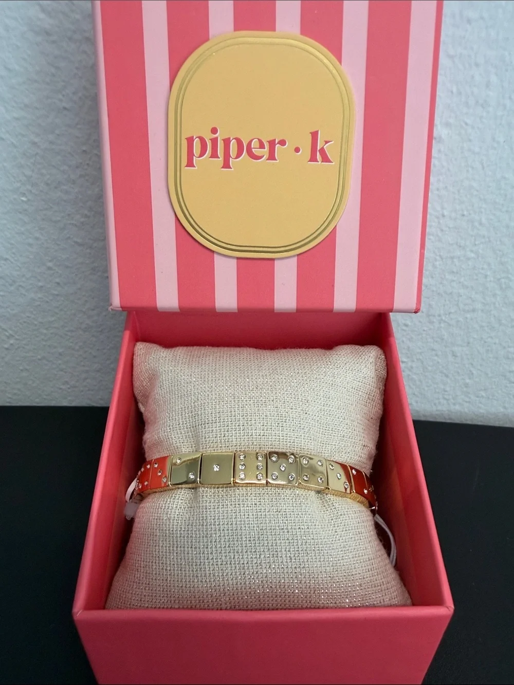 Piper K | Gold Tone Dice Rhinestone Stretch Bracelet ♠️✨